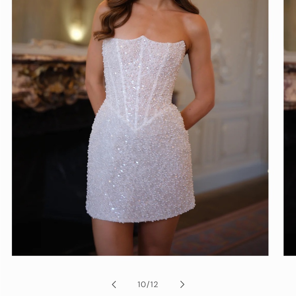 Strapless Beaded Mini Dress in White